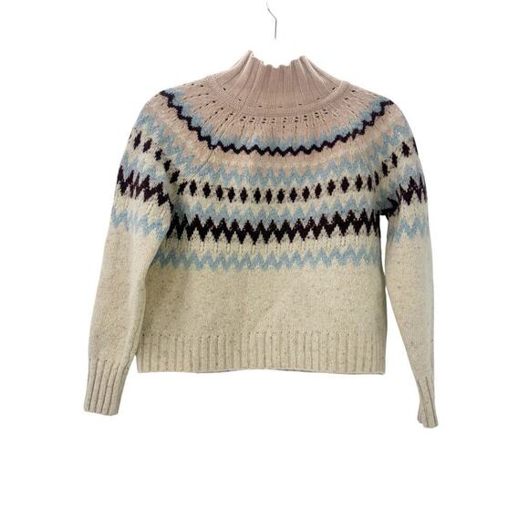 La Vie Knitted Rebecca Taylor Fair Isle Turtleneck Sweater Oatmel Combo Size XS - Picture 4 of 11